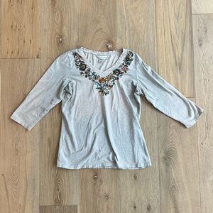 Embroidered Oatmeal Gray Women's Top